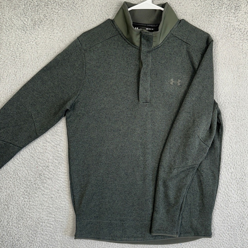 Under Armour Storm Sweater Mens Medium Olive Green ColdGear Golf Snap Pullover